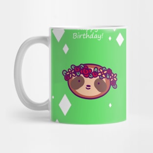 Happy Birthday - Flower Crown Sloth Face Mug